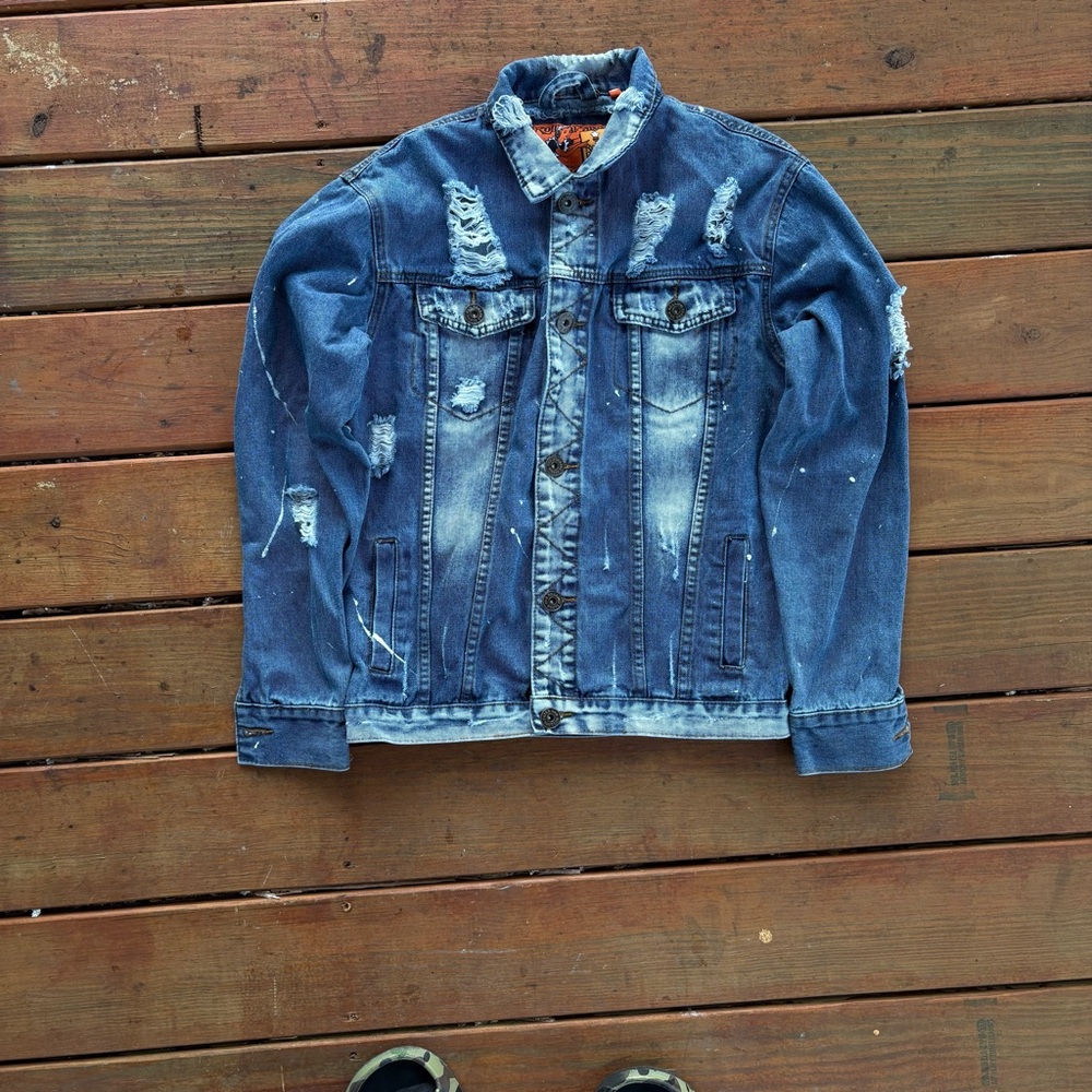 Trolls Distressed Light and Dark Blue Denim Jacket